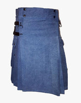 KILT IN BLUE DEAL WITH BLACK LEATHER STRAPS - Scottish Kilt Jacket™ USA-UK